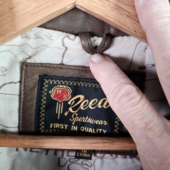 Reed Sportswear Men Leather Coat R46 XL Brown Bomber Map Lining Deep Pockets Y2K - Picture 16 of 16